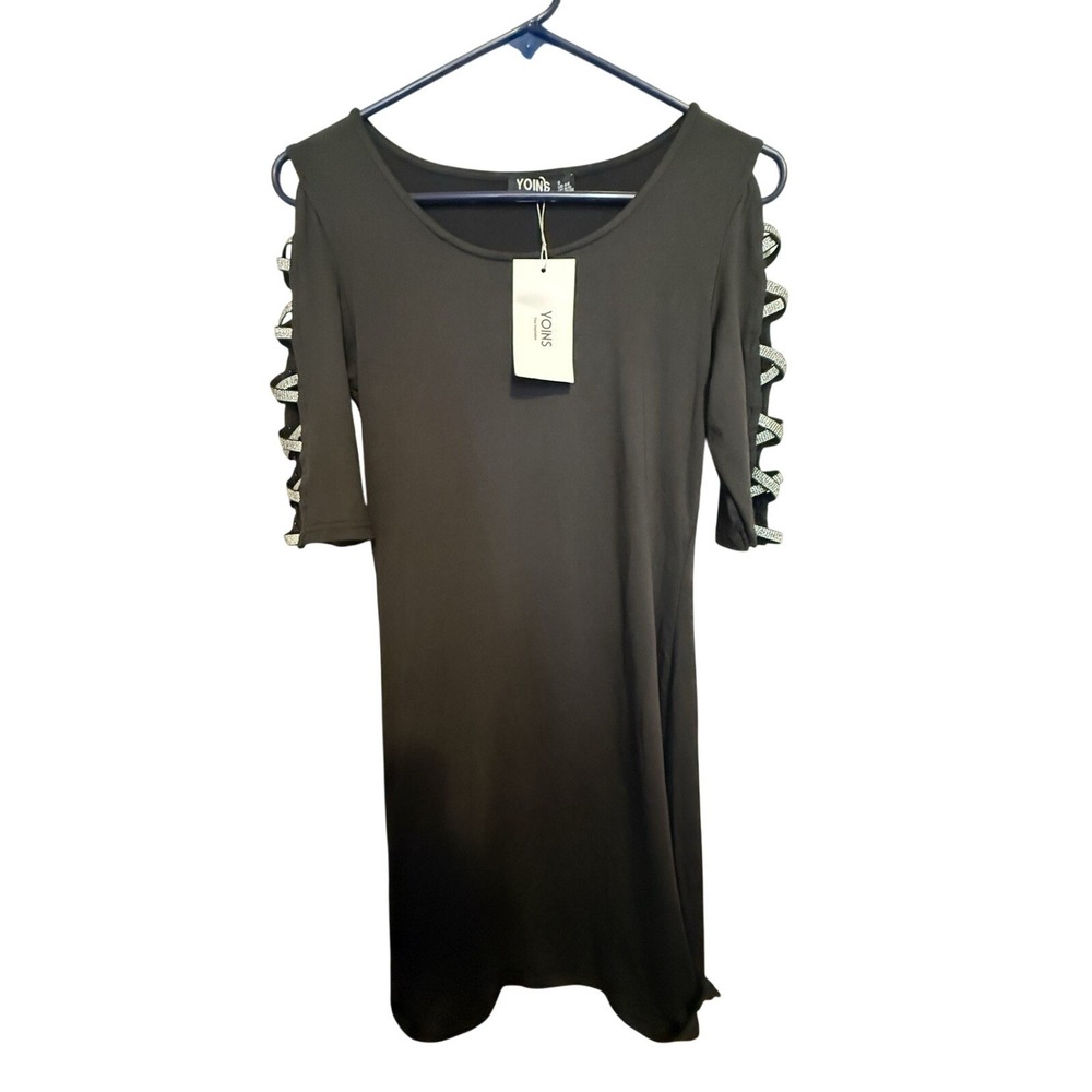 NWT-YOINS Small Black Dress Cutout Sleeve Rhinestone Detail‎ Party Cocktail